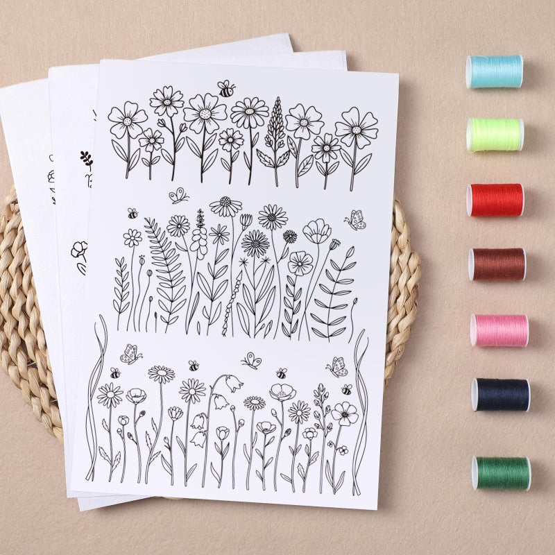 VISSTREE Floral Water Soluble Embroidery Patterns, 4 Sheets Stick and Stitch Embroidery Papers Wash Away, Pre-Printed Flower Designs Transfer Paper Customized Gifts for Hand Sewing Lovers Beginners - Image 5