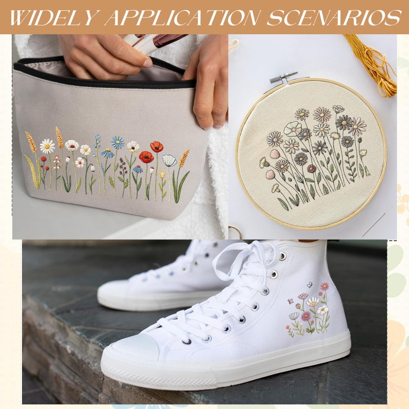 VISSTREE Floral Water Soluble Embroidery Patterns, 4 Sheets Stick and Stitch Embroidery Papers Wash Away, Pre-Printed Flower Designs Transfer Paper Customized Gifts for Hand Sewing Lovers Beginners - Image 4