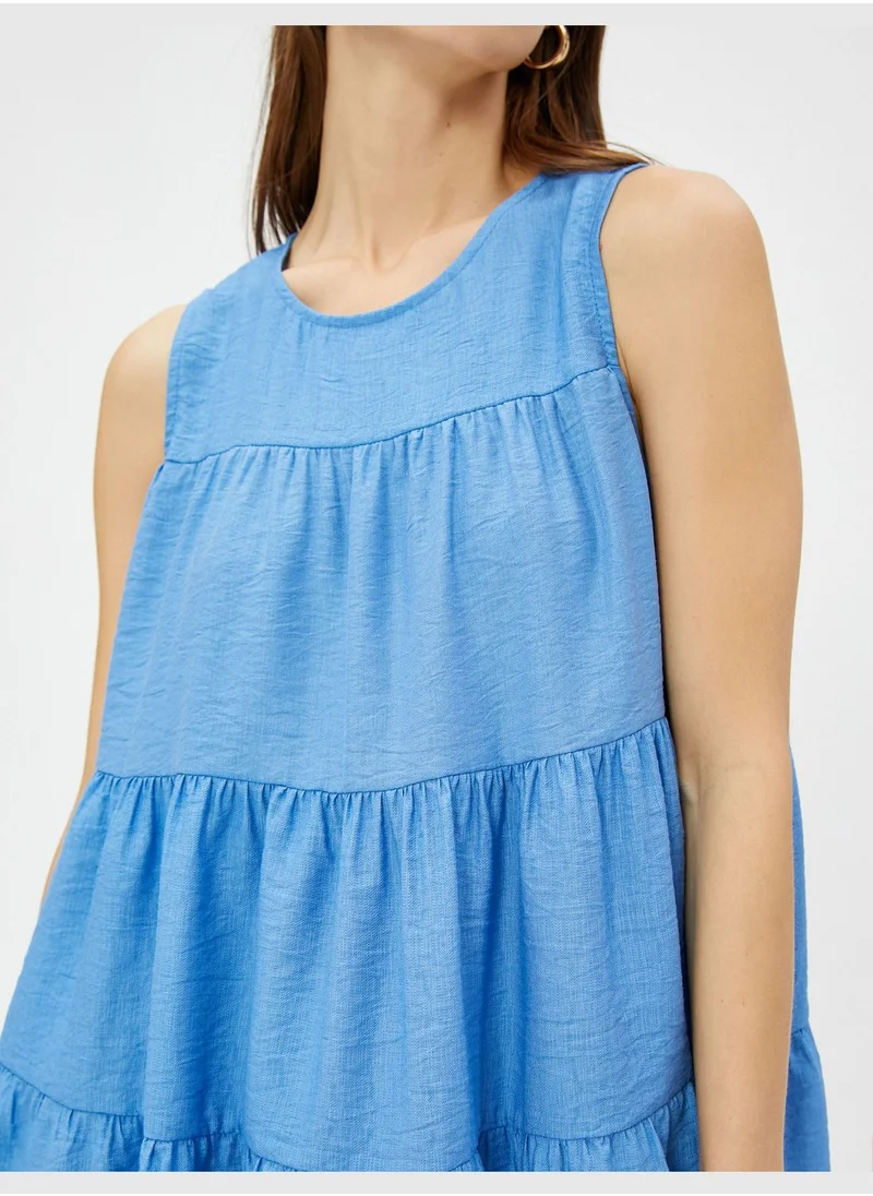 KOTON Crew Neck Sleeveless Tiered Mini Dress