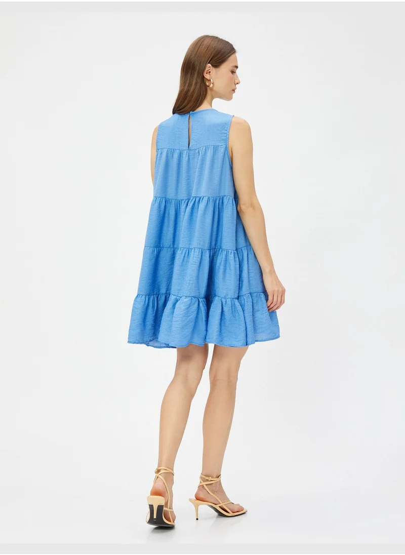 KOTON Crew Neck Sleeveless Tiered Mini Dress