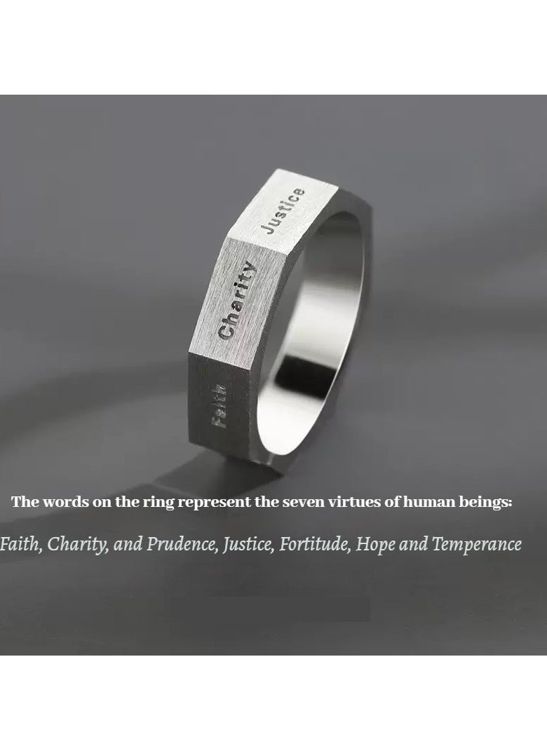 AuliceVerse 2PCS Men's Adjustable Open Rings Set with Inspirational Engravings Suitable for Stacking Ideal for Casual & Formal Wear  - Image 2