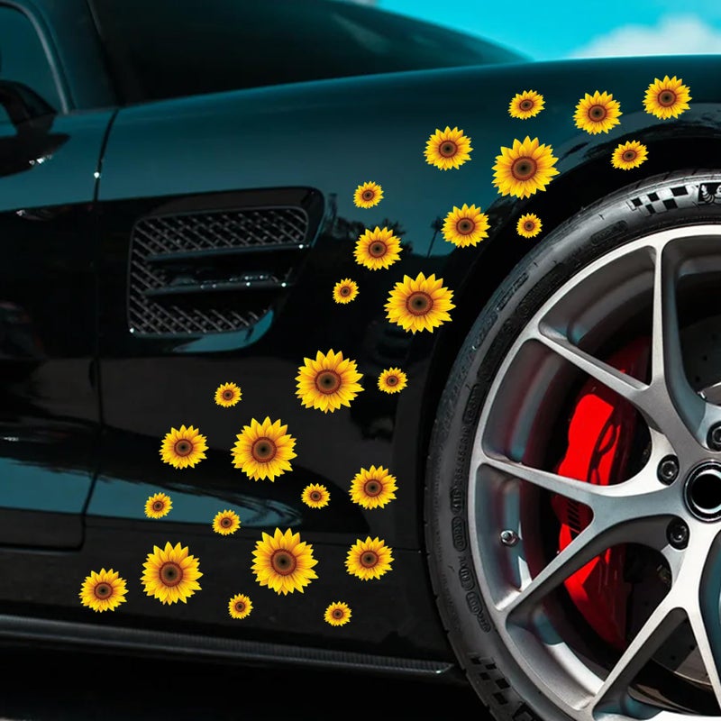 Iprokiu 27pcsSet Flower Car Sticker Waterproof Sunflower Decal for Car Body Window Bumper Self Adhesive Daisy Car Sticker SUV Truck Vehicle Laptop Wall Car Decoration Sunflower - Image 3