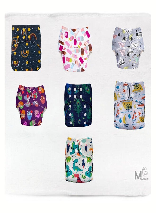 MOMSARC New Born Babies Cotton Cloth Diapers+7 insert pads|Washable & Reusable 250+ times|Hosiery Cotton Nappies| Leak Proof Adjustable,Langot|(Multicolur,Pack of 7) - Image 1