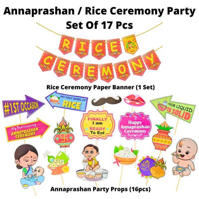 Party Decorz-Never Miss A Chance to Celebrate- Rice Ceremony Decorations Items/Annaprasanam Photo Booth Props with Happy Rice Ceremony Paper Banner Set/Rice Ceremony Props (Pack of 17) - Image 4