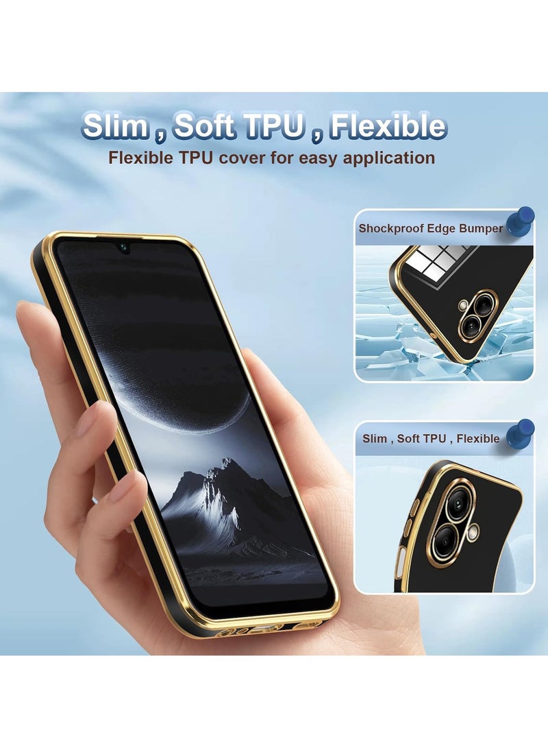 Compatible with Samsung Galaxy A06 cover, smooth veneer gold plated chrome, Black Thin and smooth shock-proof full protectionSamsung Galaxy A06 case（Black）  - Image 3