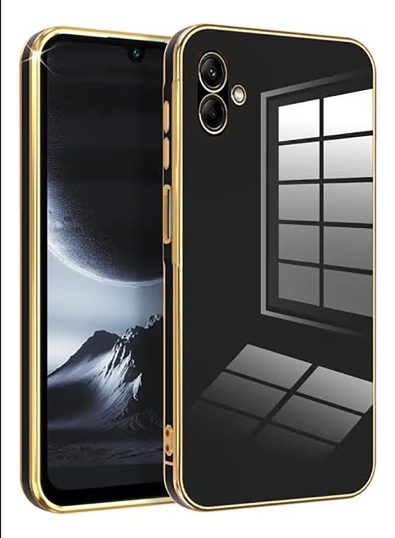 Compatible with Samsung Galaxy A06 cover, smooth veneer gold plated chrome, Black Thin and smooth shock-proof full protectionSamsung Galaxy A06 case（Black）  - Image 1