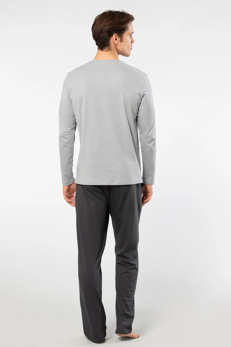 كاشاريل Men's V Neck Long Sleeve Pajama Set, 50% Modal, 50% Cotton Bottom Pajamas with Pocket
