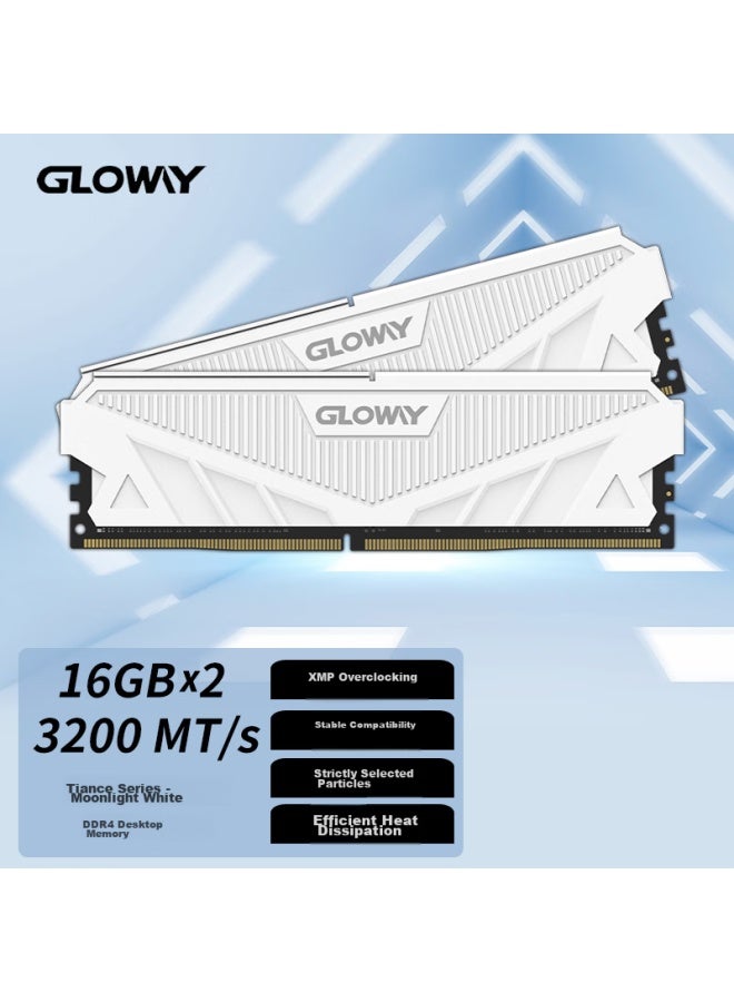 Gloway 32gb Ddr4 3200 Desktop Memory Module, Tianche, V-bank, Premium Chips, Cl18, Bright Moon White - Image 2