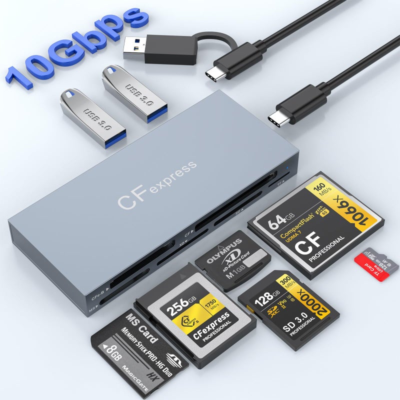 Rocketek 8 in 1 CFexpress Type B Card Reader, 10Gbps Multi CF Express Reader for CFexpress Type B/CF/XD/MS/TF/SD Reader, CFexpress Adapter Memory Card Reader with USB Gen 3.2 * 2 for Windows/Mac/Linux/Android - Image 1