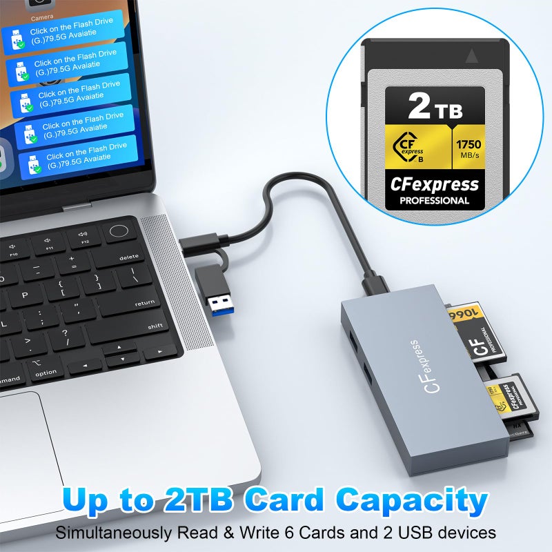 Rocketek 8 in 1 CFexpress Type B Card Reader, 10Gbps Multi CF Express Reader for CFexpress Type B/CF/XD/MS/TF/SD Reader, CFexpress Adapter Memory Card Reader with USB Gen 3.2 * 2 for Windows/Mac/Linux/Android - Image 4