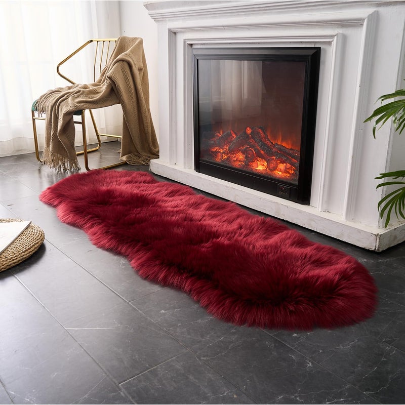 Easy Joy EasyJoy Ultra Soft Fluffy Shaggy Area Rug Faux Fur Rug Chair Cover Seat Pad Fuzzy Area Rug for Bedroom Floor Sofa Living Room (2 x 6 ft Sheepskin, Burgundy) - Image 3