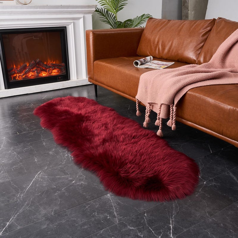 Easy Joy EasyJoy Ultra Soft Fluffy Shaggy Area Rug Faux Fur Rug Chair Cover Seat Pad Fuzzy Area Rug for Bedroom Floor Sofa Living Room (2 x 6 ft Sheepskin, Burgundy) - Image 4