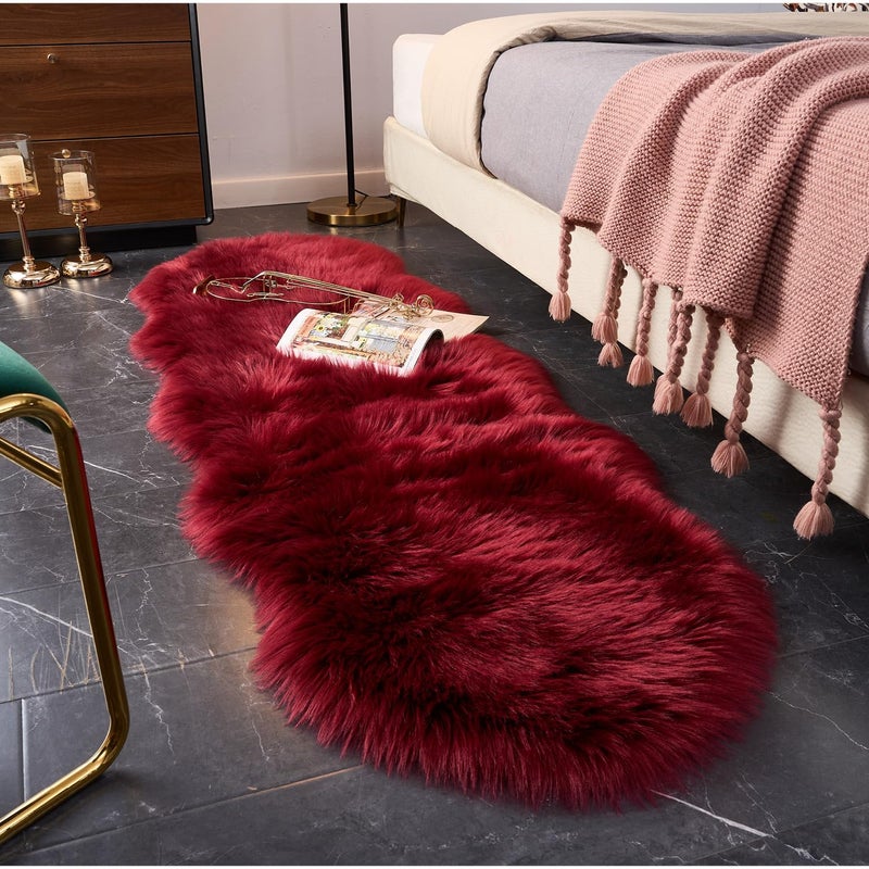 Easy Joy EasyJoy Ultra Soft Fluffy Shaggy Area Rug Faux Fur Rug Chair Cover Seat Pad Fuzzy Area Rug for Bedroom Floor Sofa Living Room (2 x 6 ft Sheepskin, Burgundy) - Image 1