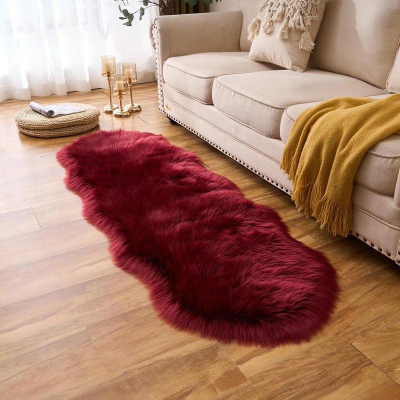 Easy Joy EasyJoy Ultra Soft Fluffy Shaggy Area Rug Faux Fur Rug Chair Cover Seat Pad Fuzzy Area Rug for Bedroom Floor Sofa Living Room (2 x 6 ft Sheepskin, Burgundy) - Image 5