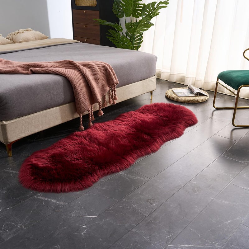 Easy Joy EasyJoy Ultra Soft Fluffy Shaggy Area Rug Faux Fur Rug Chair Cover Seat Pad Fuzzy Area Rug for Bedroom Floor Sofa Living Room (2 x 6 ft Sheepskin, Burgundy) - Image 2
