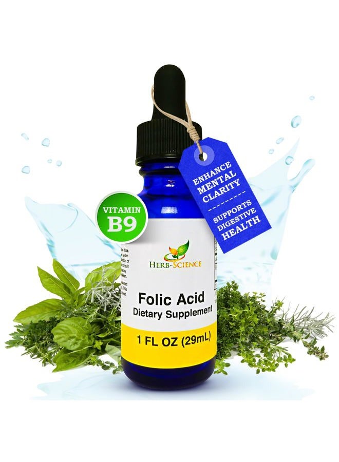 Herb-Science Liquid Vitamin B9 Drops – Liquid Folic Acid Drops – Alcohol-Free Extract - - Image 1