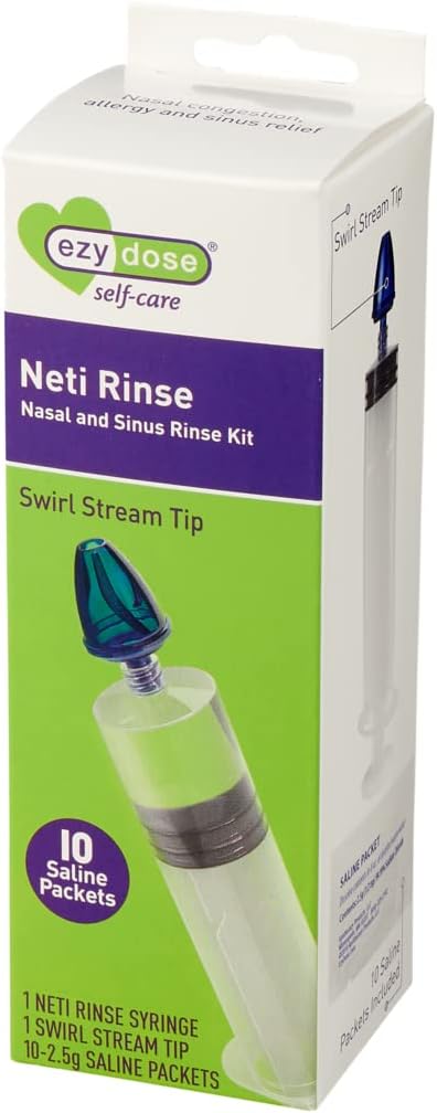 EZY DOSE Sinus and Allergy Relief Syringe Nose Rinse for Home or Travel Nasal Irrigation for Sinus Pressure and Congestion Relief Easy to Use Includes 10 Saline Packets BPA Free - Image 3