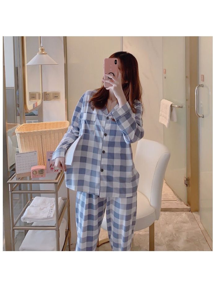 NIBEMINENT Plaid Pajamas Set Grey/White - Image 5