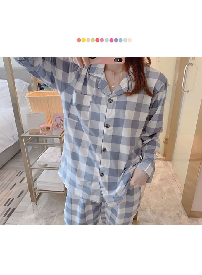 NIBEMINENT Plaid Pajamas Set Grey/White - Image 3