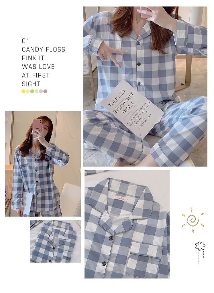 NIBEMINENT Plaid Pajamas Set Grey/White - Image 4