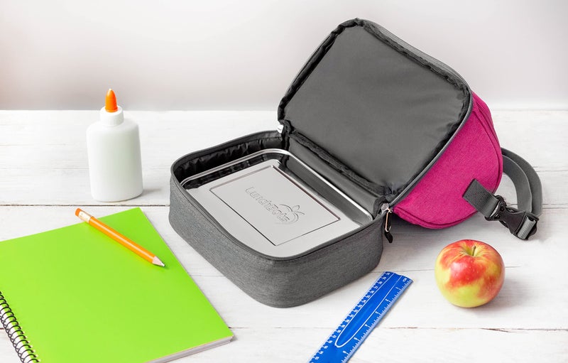 LunchBots Duplex Insulated Lunch Bag - Dual Section Design Fits Uno, Duo, Trio, Quad, Rounds, Bento Cinco Perfectly - Roomy Thermal Lunch Bag - Pink - Image 4