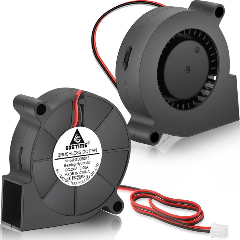 GDSTIME مروحة GDSTIME 5015 24V، 50mm x 15mm لتبريد الأجزاء، مروحة راديالية بسرعتين 2Pin بدون فرش، توربين هيدروليكي ب bearing لمطبعة Ender 3 3D، عبوة 2 - Image 1