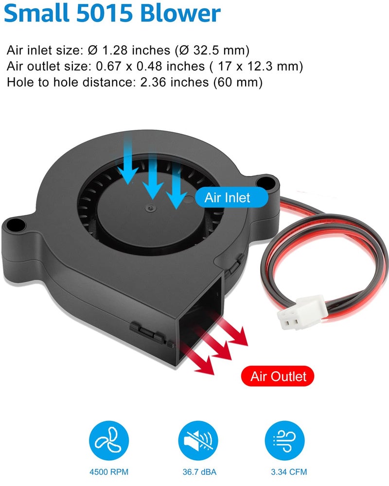 GDSTIME مروحة GDSTIME 5015 24V، 50mm x 15mm لتبريد الأجزاء، مروحة راديالية بسرعتين 2Pin بدون فرش، توربين هيدروليكي ب bearing لمطبعة Ender 3 3D، عبوة 2 - Image 4