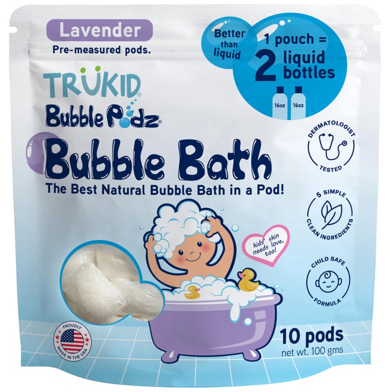 TruKid Bubble Podz Bubble Bath for Kids, Toddlers, & Babies, Tear Free Gentle & Refreshing Bath Bomb for Sensitive Skin with Natural Moisturizers, Non-Toxic, pH Balanced, Lavender Scent (10 Podz) - Image 1