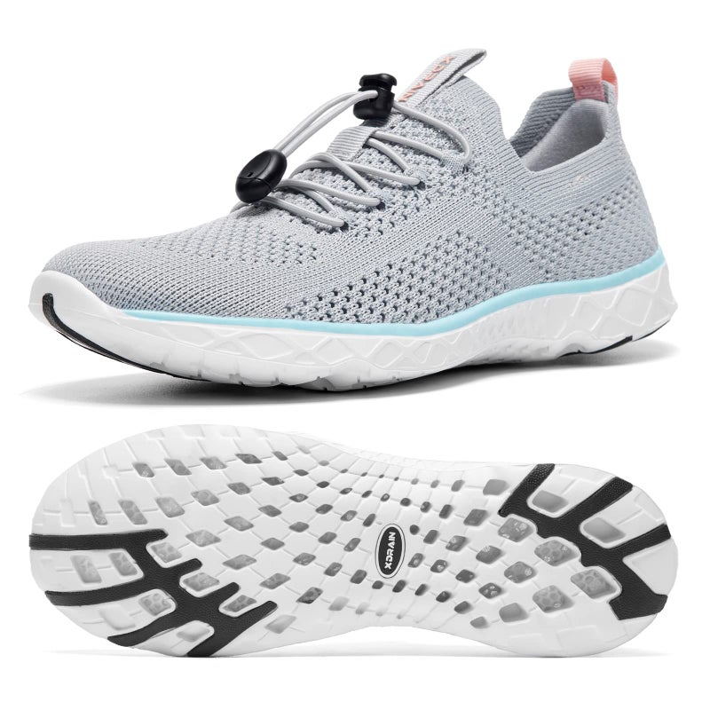 KOLILI Arch Support Aqua Water Shoes Aerobics, Quick Drying Sport Watershoes, Slip on Tennis Sneaker for Walking, Drain Sole Watershoes for Summing Beach Travel Lt Gray/Aqua 10 - Image 1