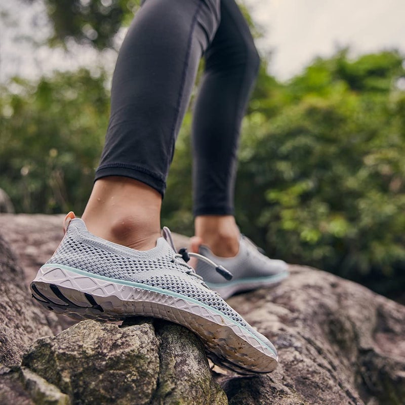 KOLILI Arch Support Aqua Water Shoes Aerobics, Quick Drying Sport Watershoes, Slip on Tennis Sneaker for Walking, Drain Sole Watershoes for Summing Beach Travel Lt Gray/Aqua 10 - Image 2
