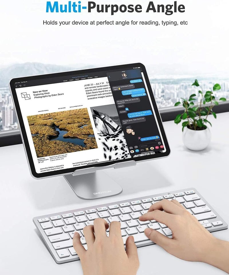 Omoton Tablet Stand Holder Adjustable, T1 Desktop Aluminum Tablet Dock Cradle Compatible with iPad Air/Mini, iPad 10.2/9.7, iPad Pro 11/12.9/13, Samsung Tab and More Up to 13 inch, Silver - Image 5
