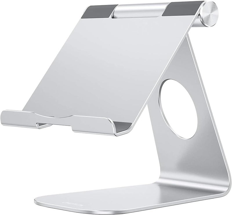 Omoton Tablet Stand Holder Adjustable, T1 Desktop Aluminum Tablet Dock Cradle Compatible with iPad Air/Mini, iPad 10.2/9.7, iPad Pro 11/12.9/13, Samsung Tab and More Up to 13 inch, Silver - Image 1
