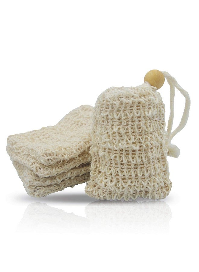 Bleu Bath (5 Pack) Mini Size Natural Exfoliating Loofah Pouch Sisal Ramie Soap Saver Bag Soap Lather Scrubber With Drawstring And Wooden Bead Holder  - Image 2