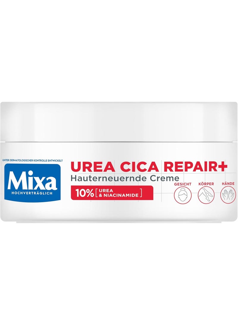 Mixa Highly Concentrated Moisturiser for Face, Body and Hands, for Dry and Cracked Skin, with Urea and Niacinamides, Urea Cica Repair+, 150 ml