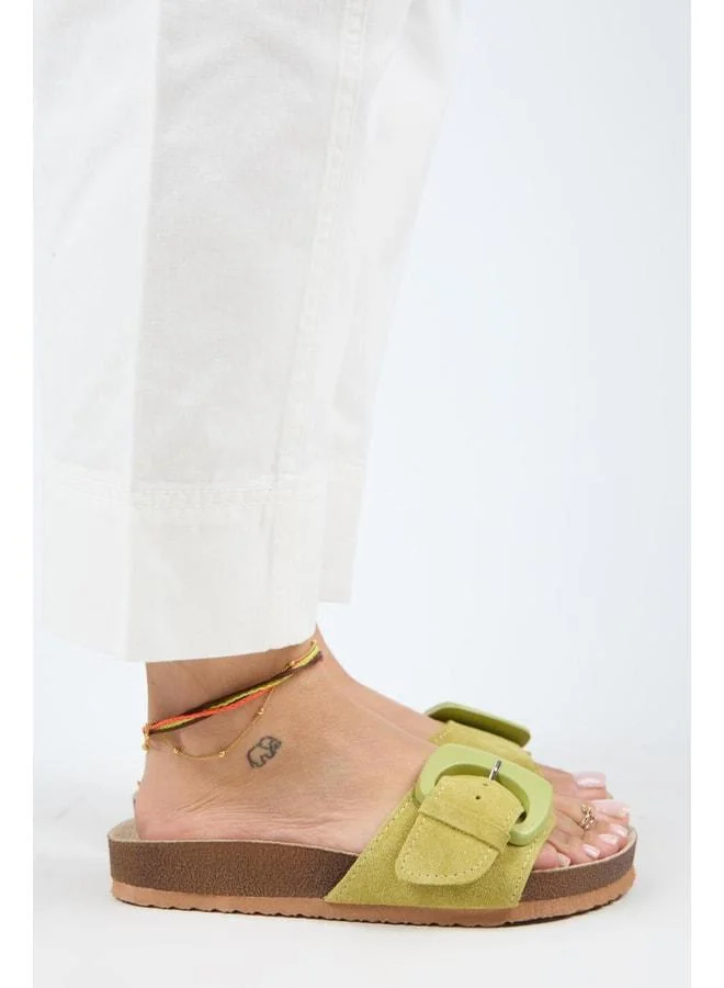 Manijero  Alandra Women's Genuine Leather Pistachio Green Slippers. for Women | Best Price UAE