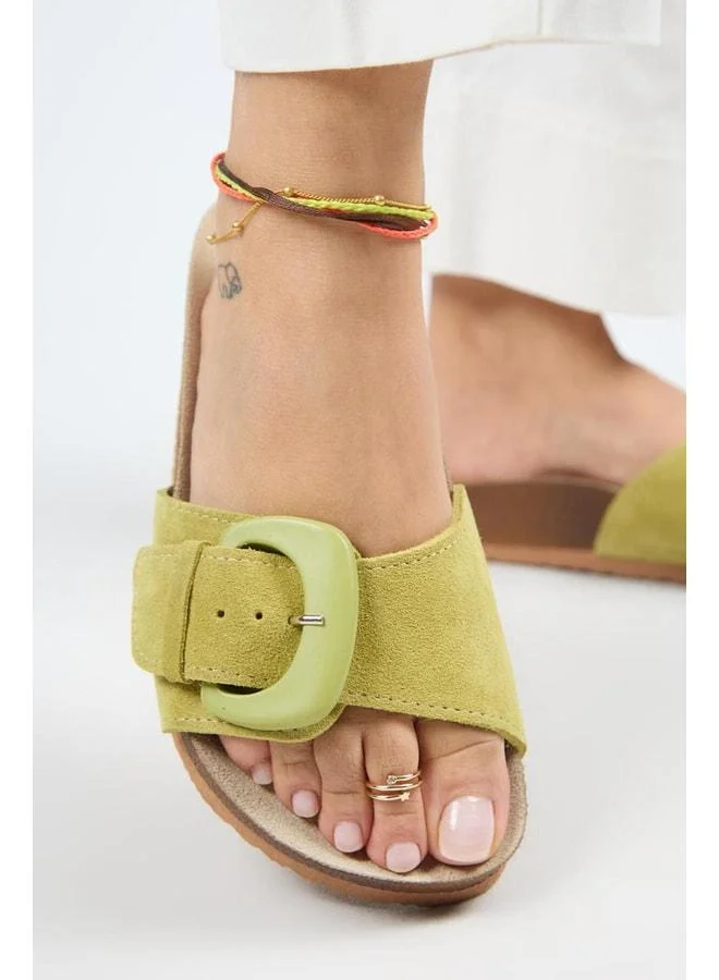 Alandra Women's Genuine Leather Pistachio Green Slippers.