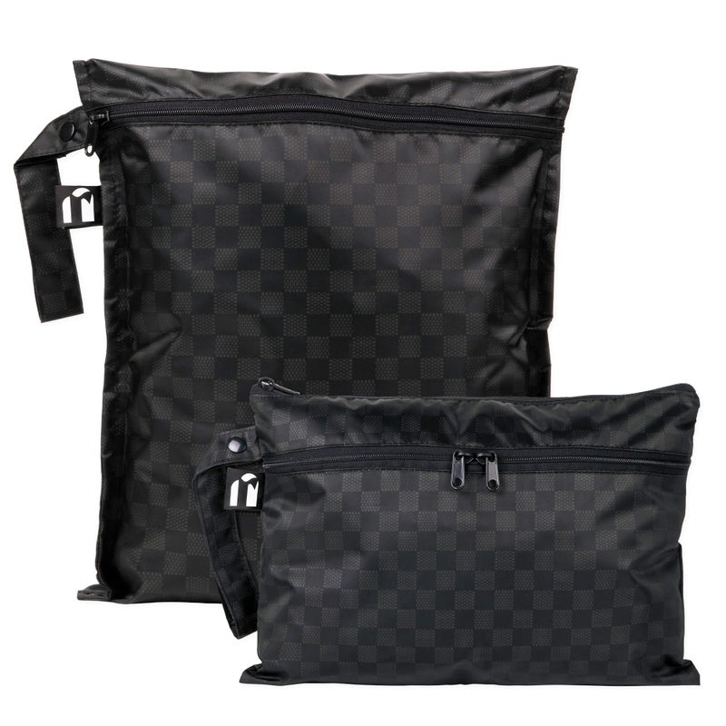 Bumkins Waterproof Wet Bag WetDry Clutch Bags For Beach Baby Travel Swim Suit Cloth Diapers Pump Parts Pool Gym Toiletries Reusable Easy to Clean Black Check 2 Pack - Image 2
