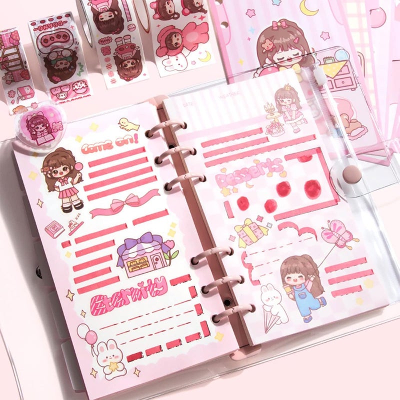 SWOPPERRY Korean Stationery Mini Transparent 3-Hole Binder Spiral Diary Notebook – Cute Kawaii Portable Journal Notebook Agenda for Girls & Students (80+ Pages) (FOOD DAIRY) - Image 5