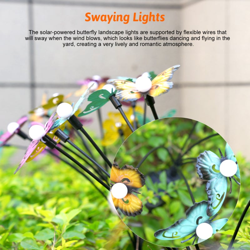 Neoglint Solar Garden Lights Decorative Butterfly Swaying Lawn Lamp Outdoor Landscape Pathway Light IP65 Waterproof Solar Lights for Yard Patio Pathway Lawn - Image 2