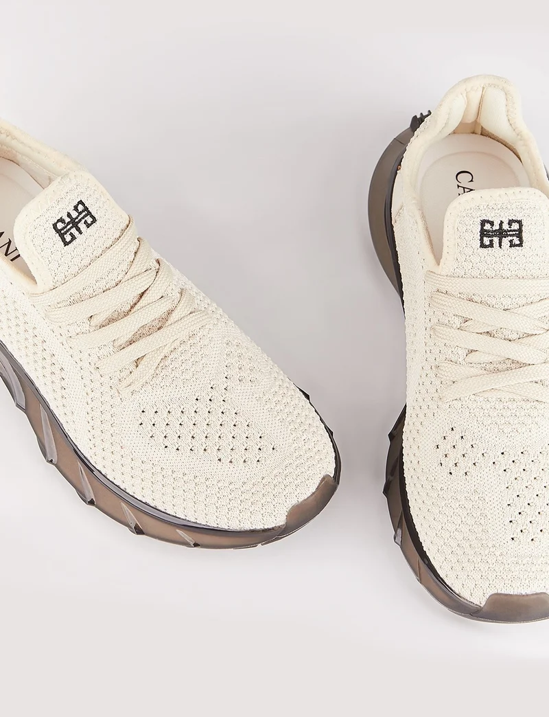 Cabani Knitwear Beige Lace-Up Women's Sneakers