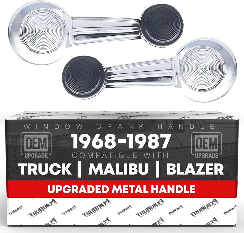 T1A Window Crank Handle Set, Front/Rear Driver & Passenger - Compatible with 1965-1996 Buick, Oldsmobile, Chevrolet, GMC, Cadillac, Pontiac Models - Chrome With Black Knob - OEM 1732326, 20348200, 76912 - Image 1