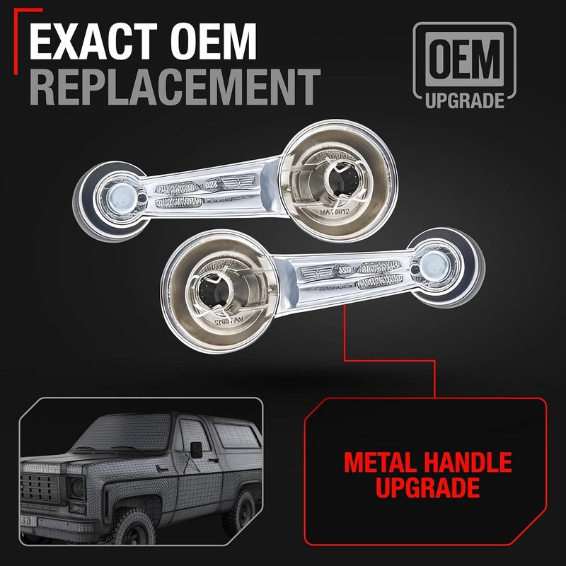 T1A Window Crank Handle Set, Front/Rear Driver & Passenger - Compatible with 1965-1996 Buick, Oldsmobile, Chevrolet, GMC, Cadillac, Pontiac Models - Chrome With Black Knob - OEM 1732326, 20348200, 76912 - Image 3