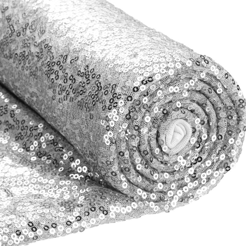 Shimeyao 24 Feet 8 Yard Sequin Fabric by The Yard Glitter Fabric for Sewing Costumes and Dress Clothing Wedding Backdrop Tablecloth Table Runner Home Decor Silver
