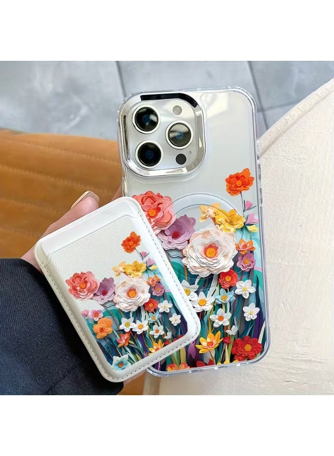 Temu A luxurious magnetic phone case in beautiful pink hues and a sophisticated magnetic pattern, complete with a magnetic card holder set. It features a premium design with a protective sleeve to securely hold credit, bank, or ID cards in built-in pockets, and is compatible with iPhone 13 Pro Max. - Image 1