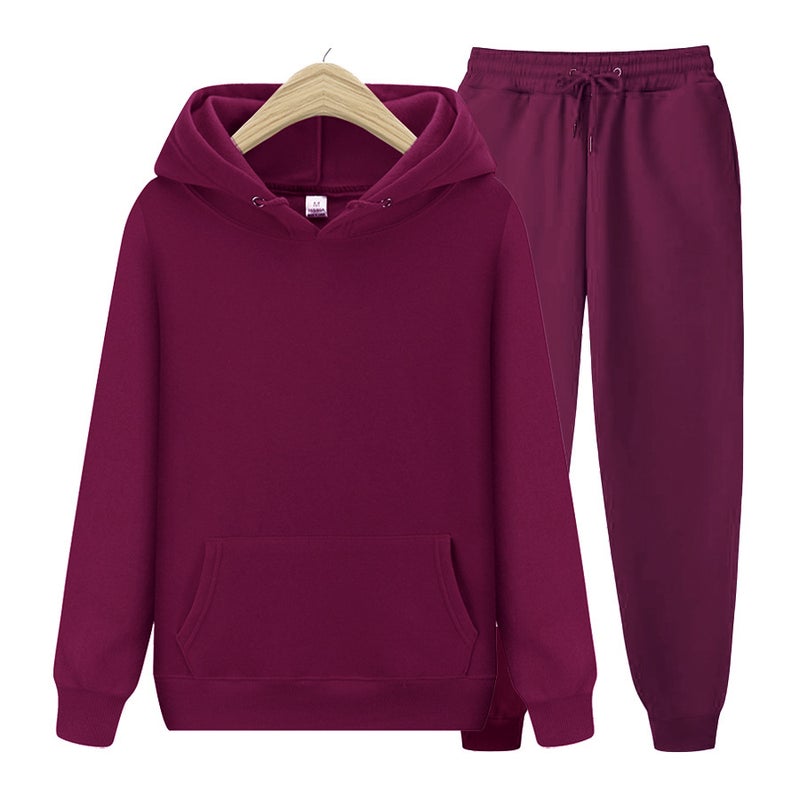 Generic 2024 spring and autumn 180g fabric solid color pullover sweater sports suit sweater suit fleece mens hoodie Wine red 