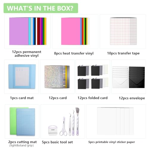 HAWERSI Ultimate Accessories Bundle Compatible with Joy Xtra,Makers and All Explore Air,79pcs Craft Starter Kit with Heat Transfer Vinyl,Permanent Adhesive Vinyl,Card Kit,Card Mat,Weeding Tools - Image 2