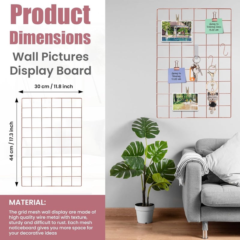 CIKLCIX Metal Grid Wall Panel Rose Gold, Wire Photo Display Organizer, 17.3"11.8" Wall Board, Picture Frame, 2-Pack Mesh Memo Board With Clips and Hooks All climate suitability - Image 5