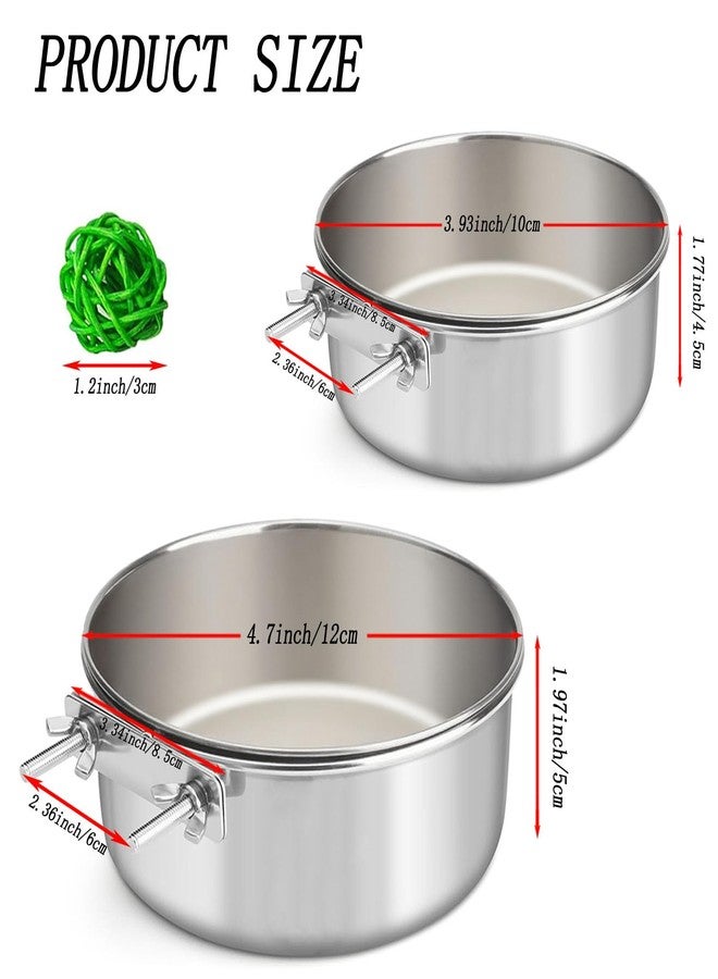 Xxmbbjy 2 Pcs Stainless Steel Bird Food Water Bowls, Parrot Feeding Dish Cups with Clamp Holder Bird Ball Toys for Chinchilla, Cockatiel, Conure, Budgies, Parakeet, Lovebird, Small Animals (Small+Medium) - Image 2