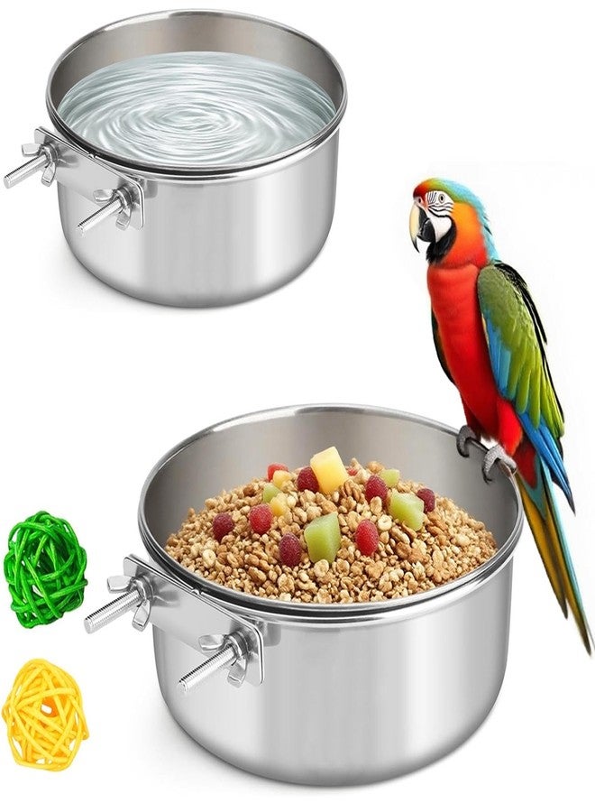 Xxmbbjy 2 Pcs Stainless Steel Bird Food Water Bowls, Parrot Feeding Dish Cups with Clamp Holder Bird Ball Toys for Chinchilla, Cockatiel, Conure, Budgies, Parakeet, Lovebird, Small Animals (Small+Medium) - Image 1