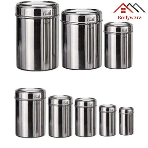 ROLLYWARE Stainless Steel Kitchen Storage container Ubha Dabba Canisters 500 850 1200 1400 2000 2500 5000 6000 Grams for Kitchen Set of 8 Silver - Image 5
